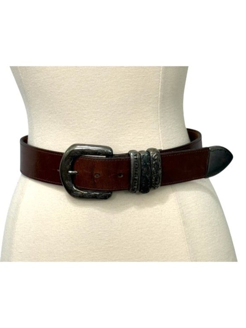 Streets Ahead Womens Statement Belt Brown Leather Silver-Tone Buckle Boho Size S - Picture 4 of 14